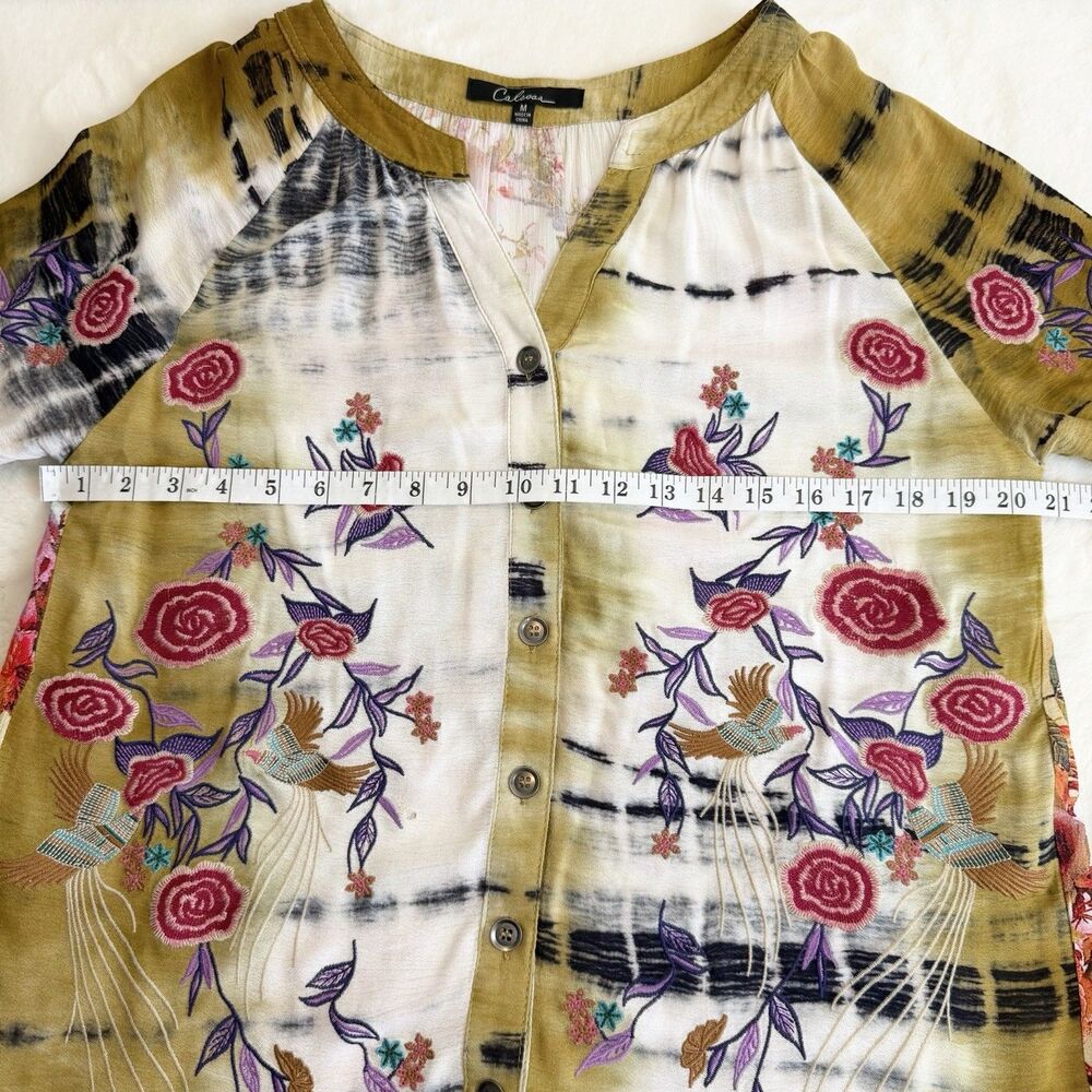 Calessa Boho Top Floral Embroidered Golden Yellow Ivory Pink Women’s M - Picture 7 of 9